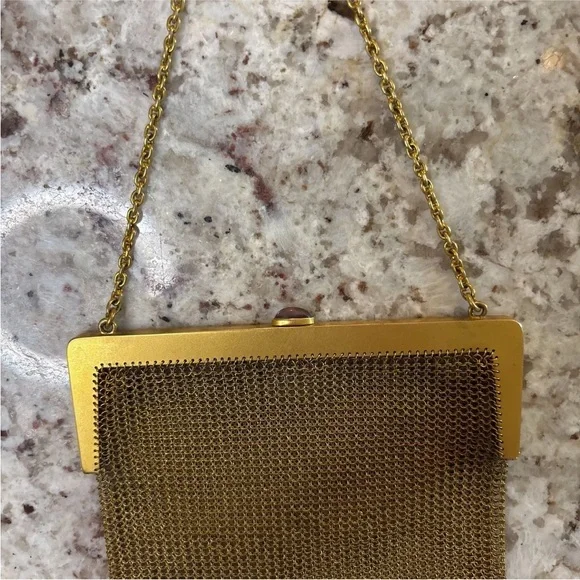Vintage Whiting & Davis Gold Mesh Black Enamel Evening Handbag - Picture 3 of 4